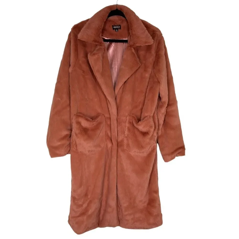 4SI3NNA Hallie Faux Fur Coat in Peach NWOT Small - Picture 6 of 12